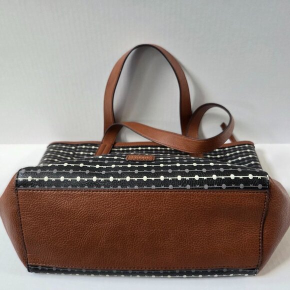 Fossil Mini Shopper Tote Black Key Pattern Brown Vegan Leather Travel Office Bag - Picture 6 of 12